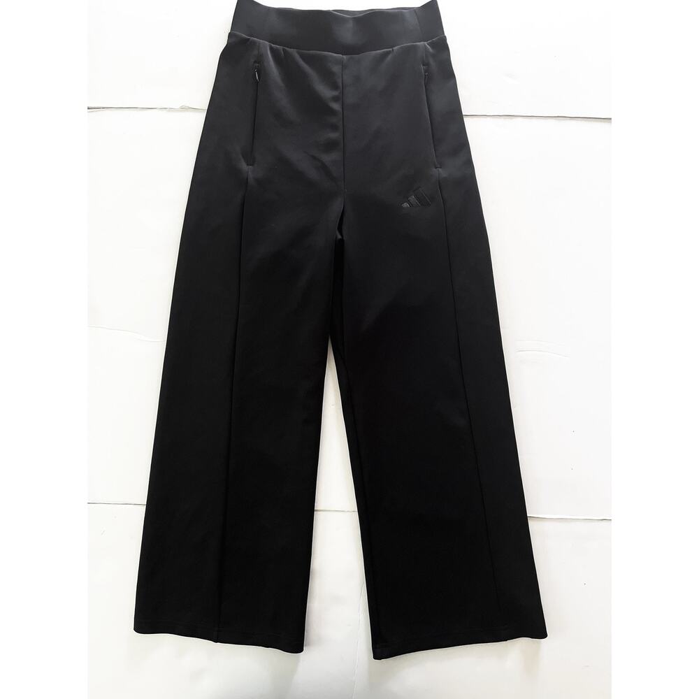 Adidas Pants Women XS Black Wide Leg Track Elastic Waist Zip Pockets Athletic